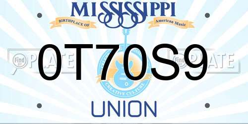 0T70S9 Mississippi License Plate