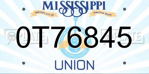 0T76845 Mississippi License Plate