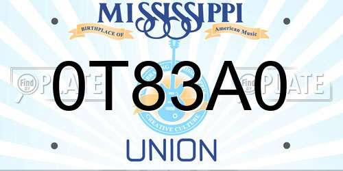 0T83A0 Mississippi License Plate