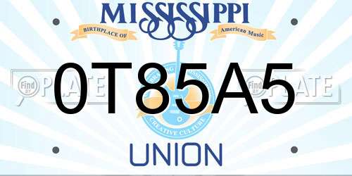 0T85A5 Mississippi License Plate
