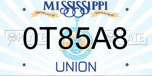 0T85A8 Mississippi License Plate