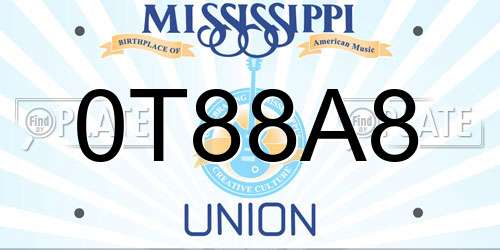 0T88A8 Mississippi License Plate