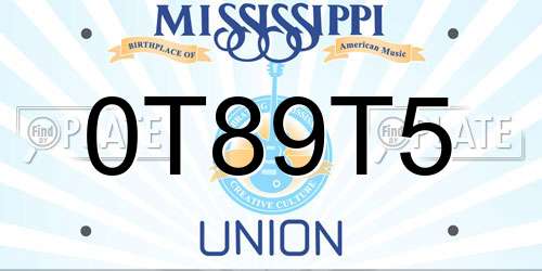 0T89T5 Mississippi License Plate