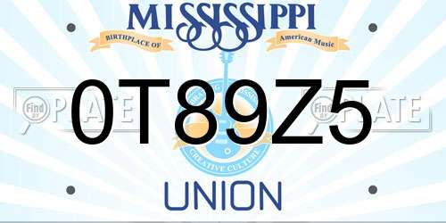 0T89Z5 Mississippi License Plate