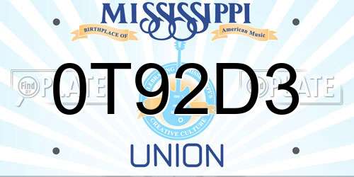 0T92D3 Mississippi License Plate