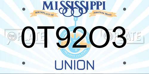 0T92O3 Mississippi License Plate