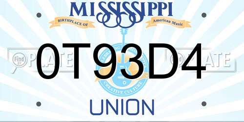 0T93D4 Mississippi License Plate