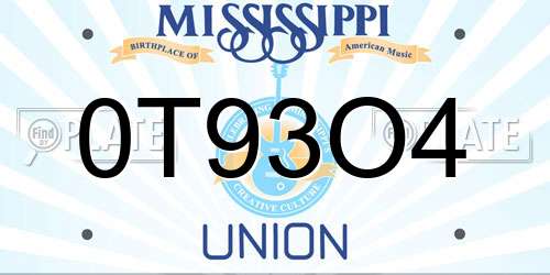 0T93O4 Mississippi License Plate