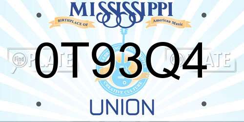 0T93Q4 Mississippi License Plate