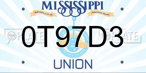 0T97D3 Mississippi License Plate