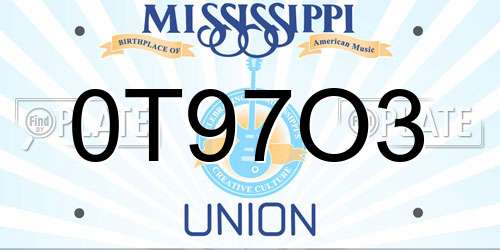 0T97O3 Mississippi License Plate