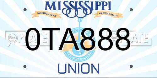 0TA888 Mississippi License Plate