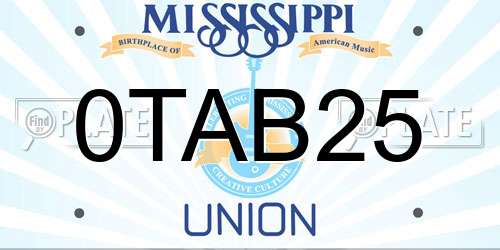 0TAB25 Mississippi License Plate
