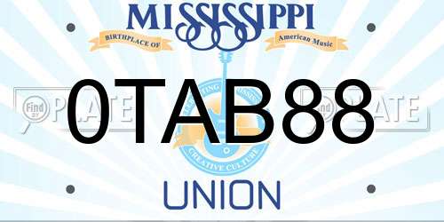 0TAB88 Mississippi License Plate