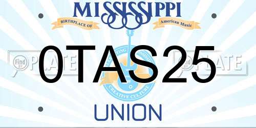 0TAS25 Mississippi License Plate