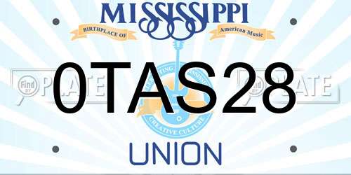 0TAS28 Mississippi License Plate