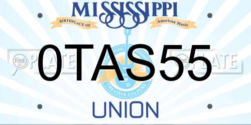 0TAS55 Mississippi License Plate