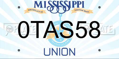 0TAS58 Mississippi License Plate