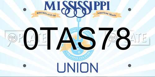 0TAS78 Mississippi License Plate