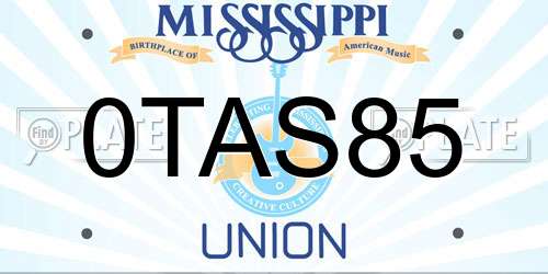 0TAS85 Mississippi License Plate