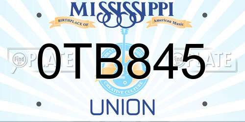 0TB845 Mississippi License Plate