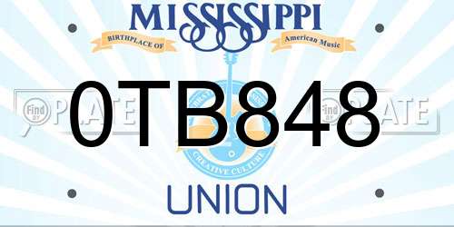0TB848 Mississippi License Plate