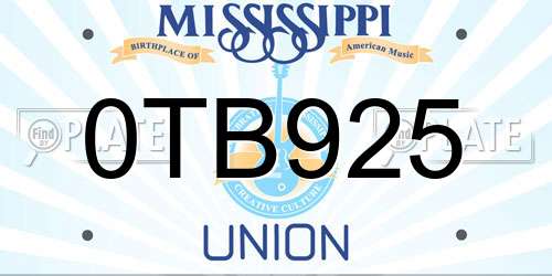 0TB925 Mississippi License Plate