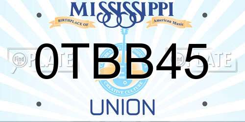 0TBB45 Mississippi License Plate