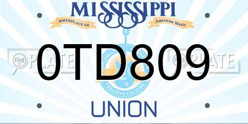 0TD809 Mississippi License Plate
