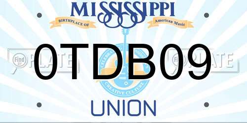 0TDB09 Mississippi License Plate
