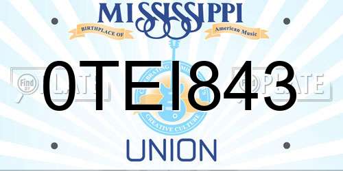 0TEI843 Mississippi License Plate