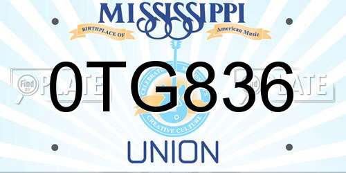 0TG836 Mississippi License Plate