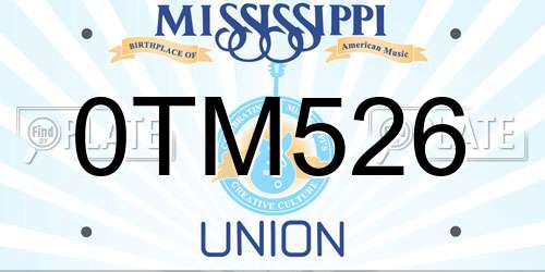 0TM526 Mississippi License Plate