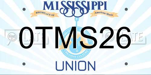 0TMS26 Mississippi License Plate