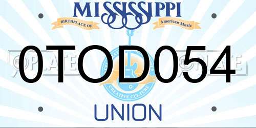 0TOD054 Mississippi License Plate