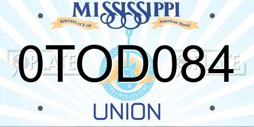 0TOD084 Mississippi License Plate