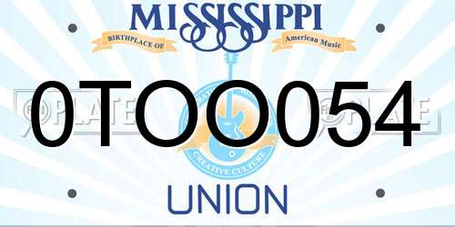 0TOO054 Mississippi License Plate