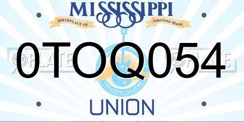0TOQ054 Mississippi License Plate