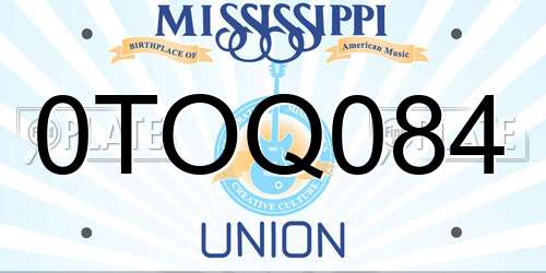 0TOQ084 Mississippi License Plate
