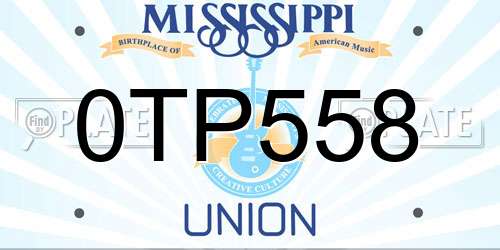 0TP558 Mississippi License Plate