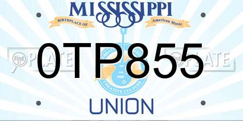 0TP855 Mississippi License Plate