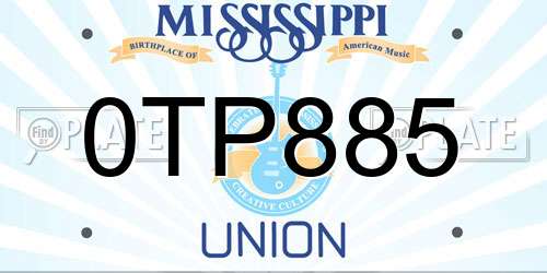 0TP885 Mississippi License Plate