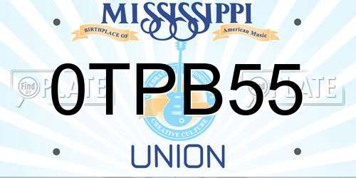 0TPB55 Mississippi License Plate