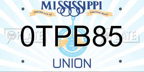 0TPB85 Mississippi License Plate
