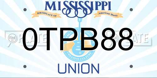 0TPB88 Mississippi License Plate