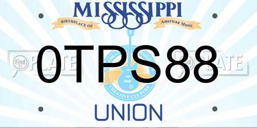 0TPS88 Mississippi License Plate