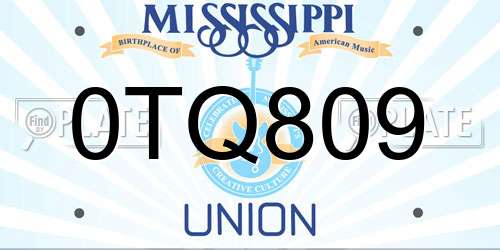 0TQ809 Mississippi License Plate