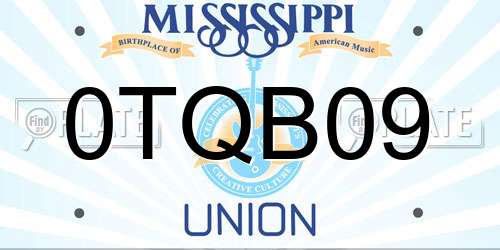0TQB09 Mississippi License Plate
