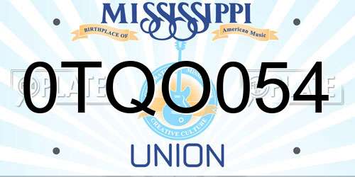 0TQO054 Mississippi License Plate