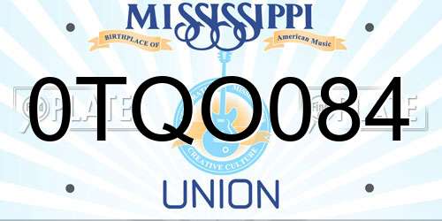 0TQO084 Mississippi License Plate